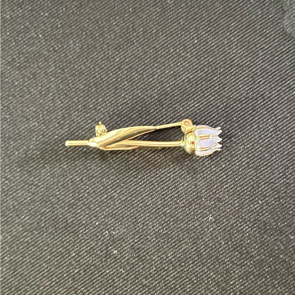 Vintage Gold Purple Tulip Stem Brooch - Elegant Women’s Jewelry